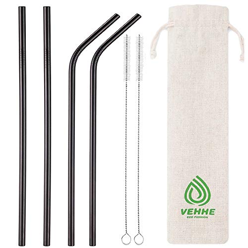VEHHE Black Metal Straws Reusable Stainless Steel Straws with Cleaning Brush for 20/30 Oz for Yeti RTIC SIC Ozark Trail Tumblers (Black)