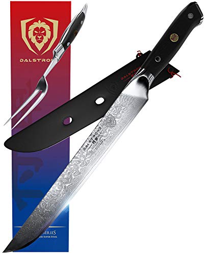 DALSTRONG Carving Knife & Fork Set - Shogun Series - Damascus 9' - Japanese AUS-10V Super Steel - Sheath