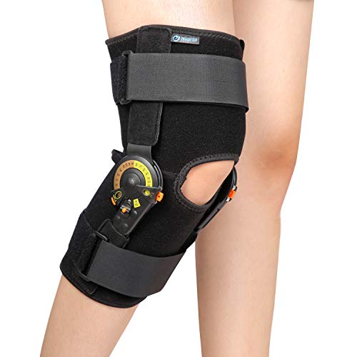 Nvorliy Hinged ROM Knee Brace Adjustable Knee Immobilizer Support for Arthritis, ACL, PCL, Meniscus Tear, Tendon, Osteoarthritis, Post OP Recovery - Leg Stabilizer for Men & Women (Regular)