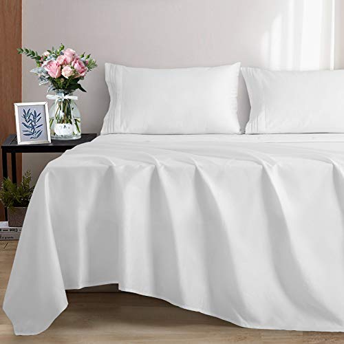 EASELAND 100% Cotton Sheets King Size Bed Sheets Set 600 Thread Count Cooling Bedding Soft Hypoallergenic Breathable 4 Pieces 14' Deep Pocket (King, White)