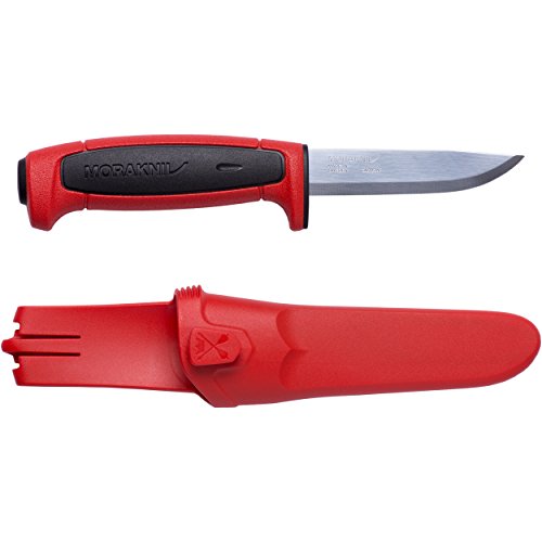 Morakniv Craftline Basic 511 High Carbon Steel Fixed Blade Utility Knife and Combi-Sheath, 3.6-Inch Blade, Red and Black, One Size (M-12772)