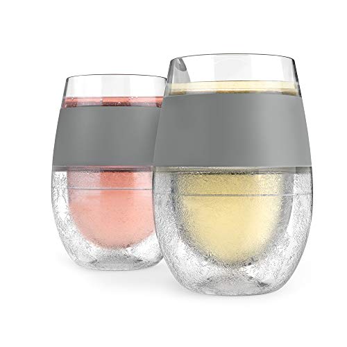 HOST Freeze Cooling Cup, Set of 2 Double Wall Insulated Freezer Chilling Tumbler with Gel, Glasses for Red and White Wine, 8.5 oz, Grey