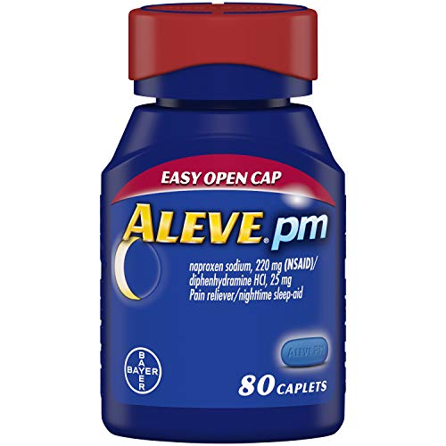 Aleve PM Caplets, Fast Acting Sleep Aid and Pain Relief for Headaches, Muscle Aches, Non-Habit Forming 220 mg Naproxen Sodium and 25 mg Diphenhydramine HCl Capsules, 80 count