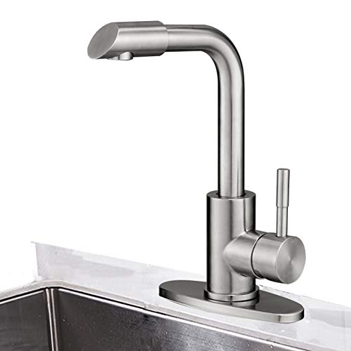 Hoimpro Modern Single Handle Wet Bar Sink Faucet,Single Hole Bathroom Lavatory Faucet,Rv Small Bathroom Sink Faucet,Bar Vanity Faucet With 360 Rotate Spout,Stainless Steel/Brushed Nickel (1 Or 3 Hole)