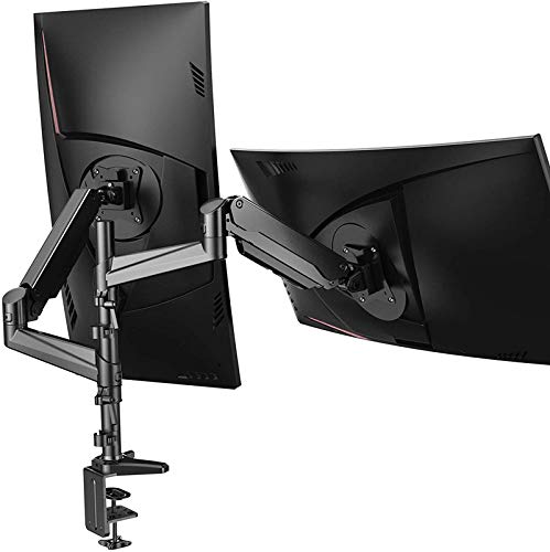 HUANUO Dual Monitor Mount Stand - Aluminum Gas Spring Arm Height Adjustable Monitor Desk Mount VESA Bracket for Two 17 to 32 Inch Flat / Curved LCD Computer Screens with C Clamp, Grommet Base
