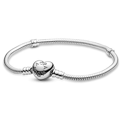 PANDORA Jewelry Moments Heart Clasp Snake Chain Charm Sterling Silver Bracelet, 7.5'