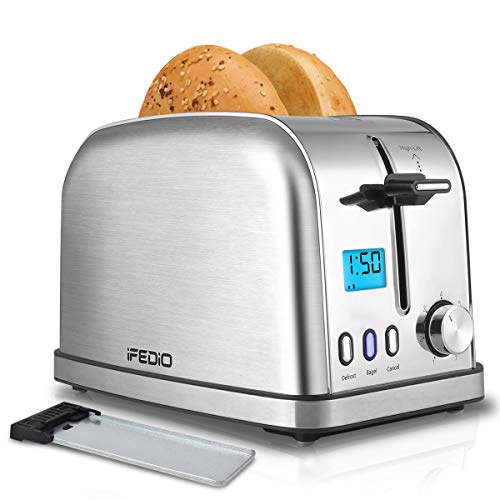 Toasters 2 Slice Toaster Best Rated Prime Toaster LCD Timer Display Compact Stainless Steel Toaster with 7 Bread Shade Settings, Bagel/Defrost/Cancel Function, Extra Wide Slots, Removable Crumb Tray (900W, Silver).