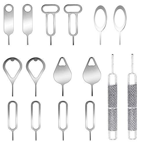 AYWFEY 16 Pieces SIM Card Removal Openning Tool Tray Eject Pins Needle Opener Ejector Compatible with All iPhone Apple iPad HTC Samsung Galaxy Cell Phone Smartphone Watchchain Link Remover