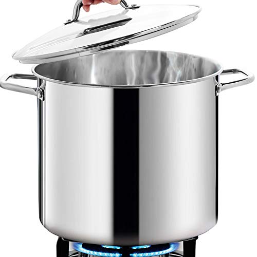 HOMICHEF Large Nickel Free Stainless Steel Stock Pot 16 Quart with Lid - Mirror Polished Stockpot 16 Quart with Lid - Heavy Soup Pot Large Cooking Pot with Lid - Healthy Cookware Induction Pot