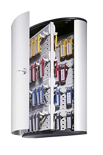Durable Wall Mounted Secure Key Cabinet with Keyed Lock, Holds 72 Key Tags, 11-3/4 x 4-5/8 x 15-3/4 Inches, Brushed Aluminum (195523), silver