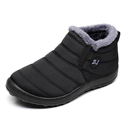 Solacozy Warm Snow Boots Womens Fur Lined Booties Ladies Winter Ankle Boots Waterproof Anti-Slip Outdoor Winter Shoes Flat Sneakers Black 9