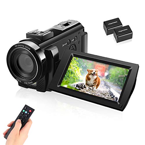 Video Camera Camcorder with Full HD 1080P 30FPS 16X Digital Zoom Digital Camera Vlogging Camera for YouTube 3.0 Inch LCD 270 Degrees IPS Screen LED with 2 Batteries