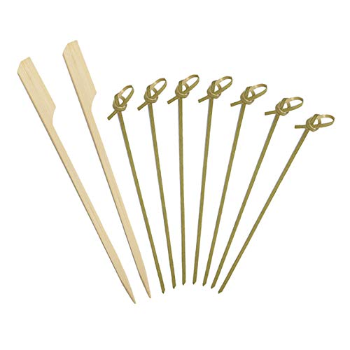 400pcs Kit Cocktail Picks 300 Natural Green Bamboo Knot Skewers Appetizers 4 inch and 100 Wooden Paddle 6 Inch Long Toothpicks for Fruit Sandwich Snacks BBQ Eco Friendly and Degradable