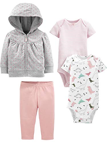 Simple Joys by Carter's Girls' 4-Piece Fleece Jacket, Pant, and Bodysuit Set, Pink Dino, 3-6 Months