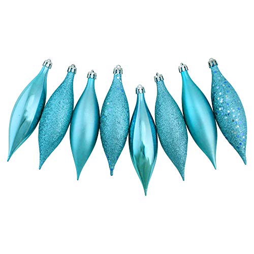 Northlight 8ct Turquoise Blue Shatterproof 4-Finish Christmas Finial Drop Ornaments 5.5'