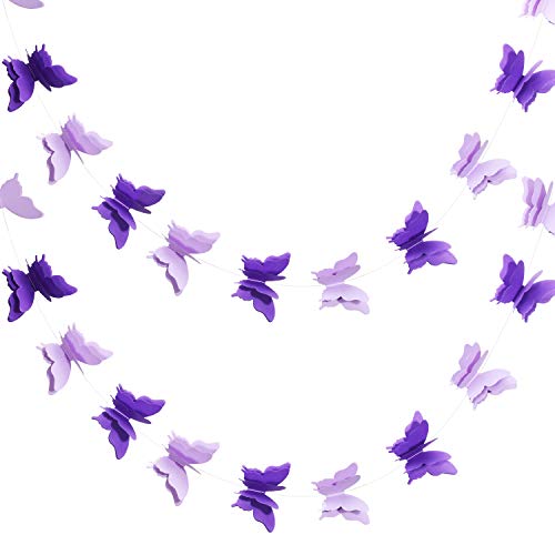 2 Pieces 3D Paper Butterfly Banner Hanging Decorative Garland for Wedding Baby Shower Birthday Proposal, 118 Inches Long (Purple)