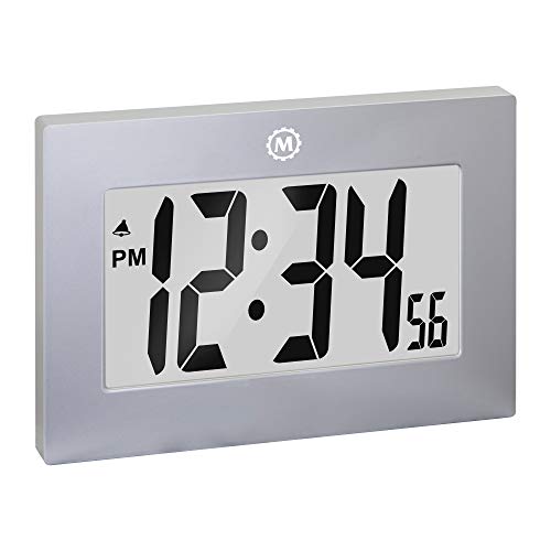 Marathon Large Digital Wall Clock with Fold-Out Table Stand. Size is 9 inches with Big 3.25 Inch Digits - Batteries Included - CL030064GG (Graphite Grey)