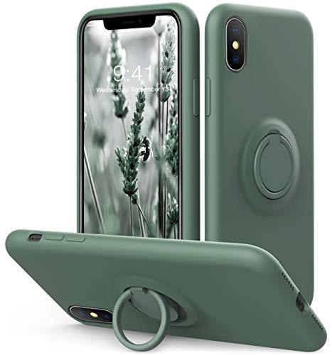 Vooii iPhone Xs/X Case Kickstand | Baby Grade Liquid Silicone | 10ft Drop Tested Protective, Microfiber Lining Shockproof Full-Body Cover Case for iPhone Xs/X (Pine Green)