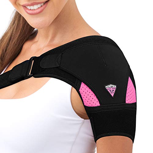 FIGHTECH Shoulder Brace for Men and Women | Compression Support for Torn Rotator Cuff and Other Shoulder Injuries | Left or Right Arm (Pink, Small/Medium)