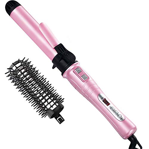 MaikcQ 1.25 Inches Curling Iron Professional Dual Voltage Tourmaline Ceramic Hair Curler with LCD Digital Display Adjustable Temp 105°F to 410°F for All Hair Types -Pink