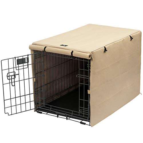 X-ZONE PET Double Door Dog Crate Cover - Polyester Pet Kennel Cover (Fits 24 30 36 42 48 inches Wire Crate) (24 Inch, Tan)