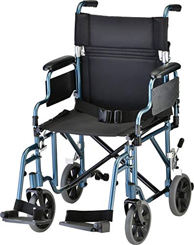 NOVA Lightweight Transport Chair with Removable & Flip Up Arms for Easy Transfer, Anti-Tippers Included, Blue