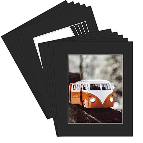 Golden State Art, Pack of 10 11x14 Black Picture Mat Set with White Core Bevel Cut for 8x10 Pictures