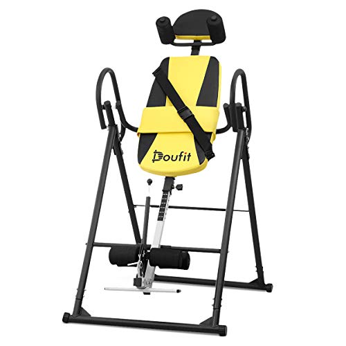 Doufit Inversion Table for Back Pain Relief, Foldable Heavy Duty Inverted Back Stretch for Storage, Adjustable Inversion Therapy Gravity Table for Home Exercise with Shoulder Holder Safe Belt (IT-03)