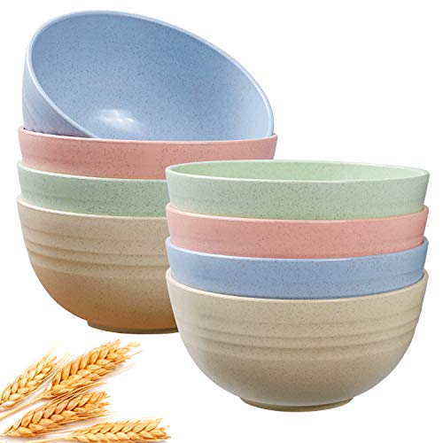 Cereal Bowls, (Dabacc) Unbreakable Wheat Straw Bowl 24 OZ for Rice Noodle Soup, Healthy Kitchen Dinnerware Set for Parties and Camping, Dishwasher & Microwave Safe - BPA Free 8 Pack