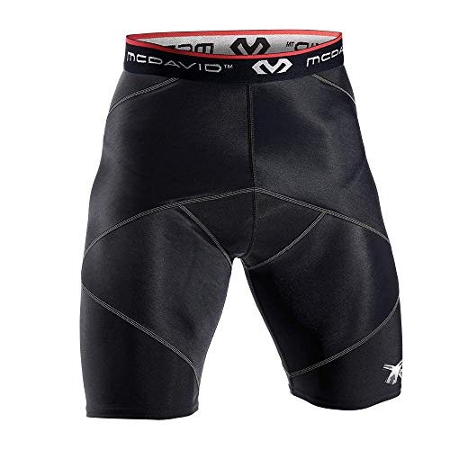 McDavid Cross Compression Shorts, Men's Performance Boxer Brief w/ Hip Flexor - thick compression material for recovery and support Black Large