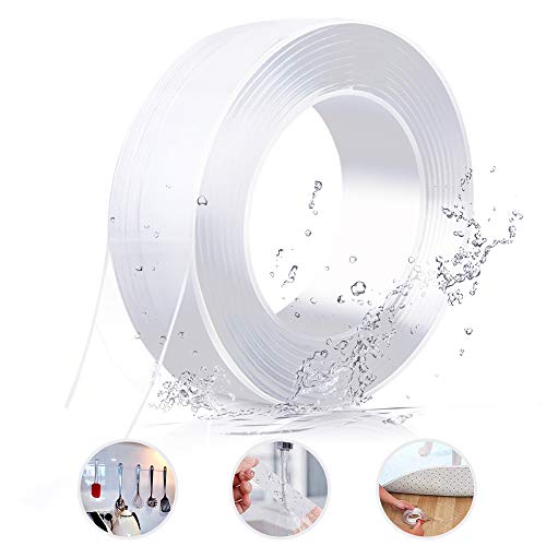 Nano Adhesive Tape Double Sided Washable Silicone Tape, Traceless Removable Reusable Tape Clear Gel Grip Tape for Crafts Paste Photos Fix Carpet Mats or Office Wall Decor/White …