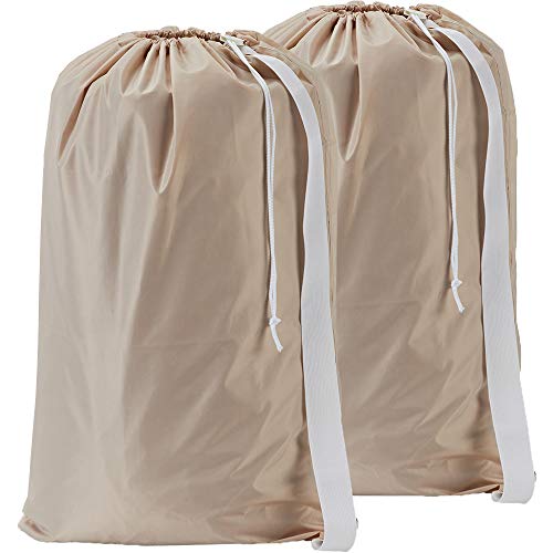 HOMEST 2 Pack XL Nylon Laundry Bag with Strap, Machine Washable Large Dirty Clothes Organizer, Easy Fit a Laundry Hamper or Basket, Can Carry Up to 4 Loads of Laundry, Beige, Patent Pending