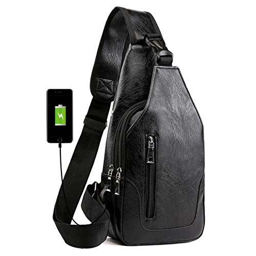 Men's Sling Bag Multipurpose Daypacks Shoulder Crossbody Bag with USB Charge Port Black