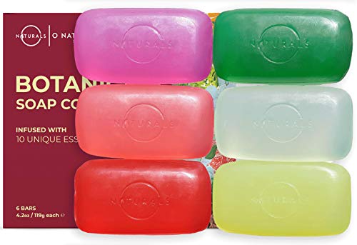 O Naturals Transparent Bar Soap Collection. 6-Pack Natural Soap Gift Box. Vegan, Vegetable Glycerin, Cleansing Moisturizing Essential Oils Bar Soap, for Men and Women 4.2oz