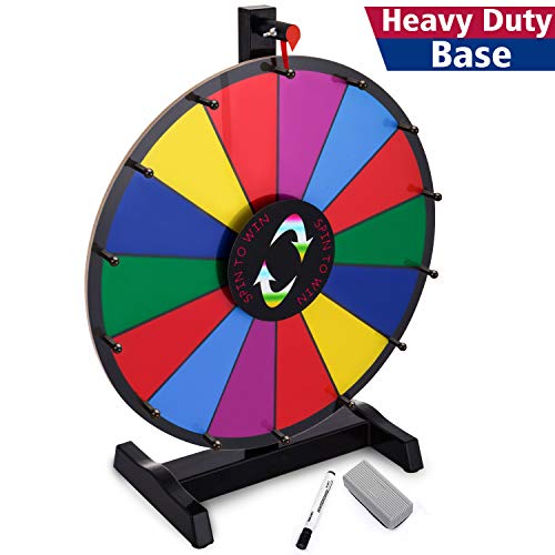 T-SIGN 18 Inch Heavy Duty Table Prize Wheel Spin, 14 Slots Color Spinning Prize Wheel Spinner with Dry Erase Marker and Eraser for Carnival and Trade Show, Win The Fortune Spin Game