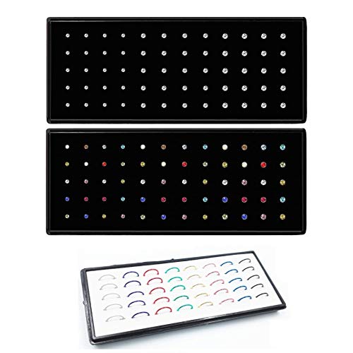3 Sets 160Pcs Nose Rings and Stud, Surgical Stainless Steel Studs Ring Hoop for Women, Body Nose Piercing Pin Jewelry 1.5/2/2.5mm Multicolor Crystal, Idea Gift for Wife or Daily Wear