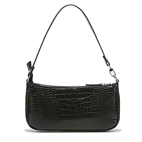 Barabum Retro Classic Crocodile Pattern Clutch Shoulder Bag with Zipper Closure for Women(Black)