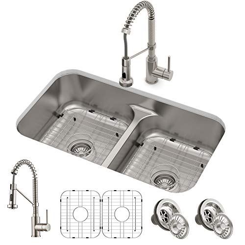 Kraus KCA-1200 Ellis Combo Set with 33' 16 Gauge Undermount Sink and Bolden 18-inch Pull-Down Commercial Style Kitchen Faucet, Spot Free Stainless Steel
