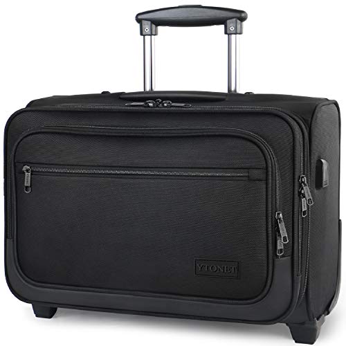 Rolling Laptop Bag, 17 Inch Rolling Briefcase for Men Women, Water Resistant Roller Bag with Wheels and USB Charging Port for Business Travel Work, Black