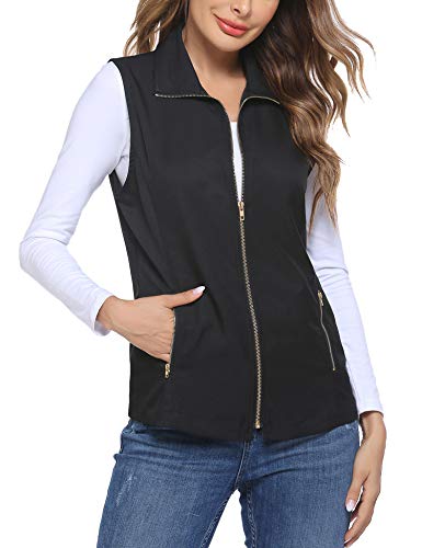 Dealwell Womens Cotton Jacket Stretchy Lightweight Active Casual Vest with Zipper (Black XXL)
