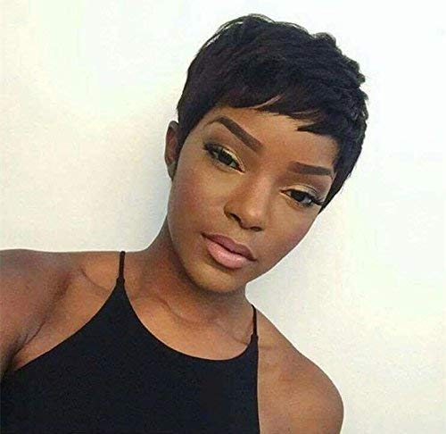 Yviann Pixie Cut Wigs Short Human Hair Wigs for Black Women Short Straight Black Ladies Wigs 1B Color