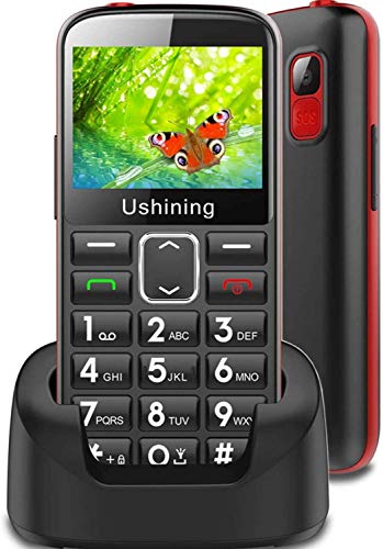 Ushining Unlocked Senior Cell Phone 3G T Mobile Feature Phone Large Button Hearing Aids Compatible Easy-to-Use Basic Phone for The Elderly with Charging Dock(Black)