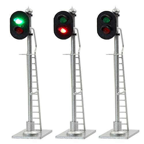 JTD873GR 3PCS Model Railroad Train Signals 2-Lights Block Signal HO Scale 12V Green-Red Traffic Lights for Train Layout New