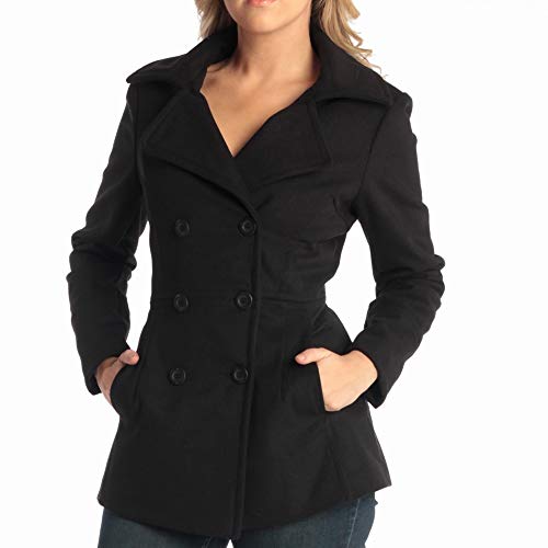 Alpine Swiss Emma Womens Black Wool 3/4 Length Double Breasted Peacoat Small