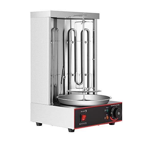 Kebab Machine Electric Vertical Broiler Gyro Grill Machine With Temperature Adjustment Switch,Stainless Steel 2 Burners 50-300 °C