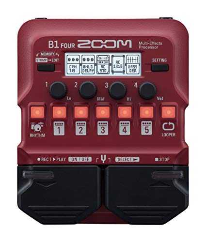 Zoom B1 FOUR Bass Guitar Multi-Effects Processor Pedal, With 60+ Built-in effects, Amp Modeling, Looper, Rhythm Section, Tuner, Battery Powered