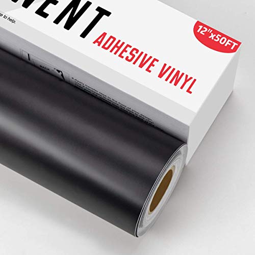 YRYM HT Black Permanent Adhesive Vinyl Roll - 12' x 50 FT for Signs, Scrapbooking, Adhesive Vinyl Sheets for Cricut, Silhouette and Cameo Cutters