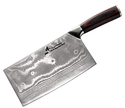 ZHEN Japanese VG-10 67-Layer Damascus Steel 8-Inch Slicer Chopping Chef Butcher Knife/Cleaver, Large