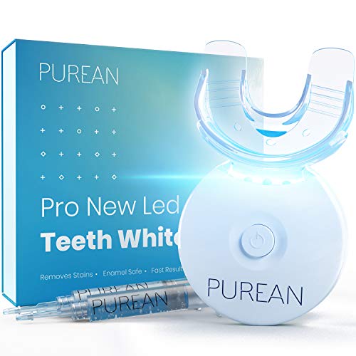 Purean Teeth Whitening Kit with LED Light – 2 Syringes of 5ml Professional 35% Carbamide Peroxide Tooth Whitener Gel – Bright White Smile Set with Mouth Tray