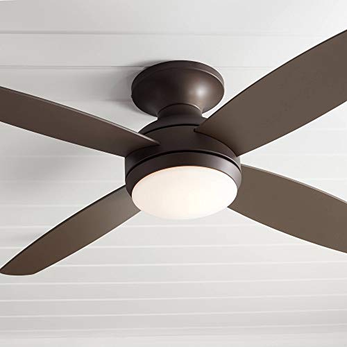 52' Casa Elite Modern Hugger Low Profile Ceiling Fan with Light LED Dimmable Remote Flush Mount Oil Rubbed Bronze for Living Room Bedroom - Casa Vieja